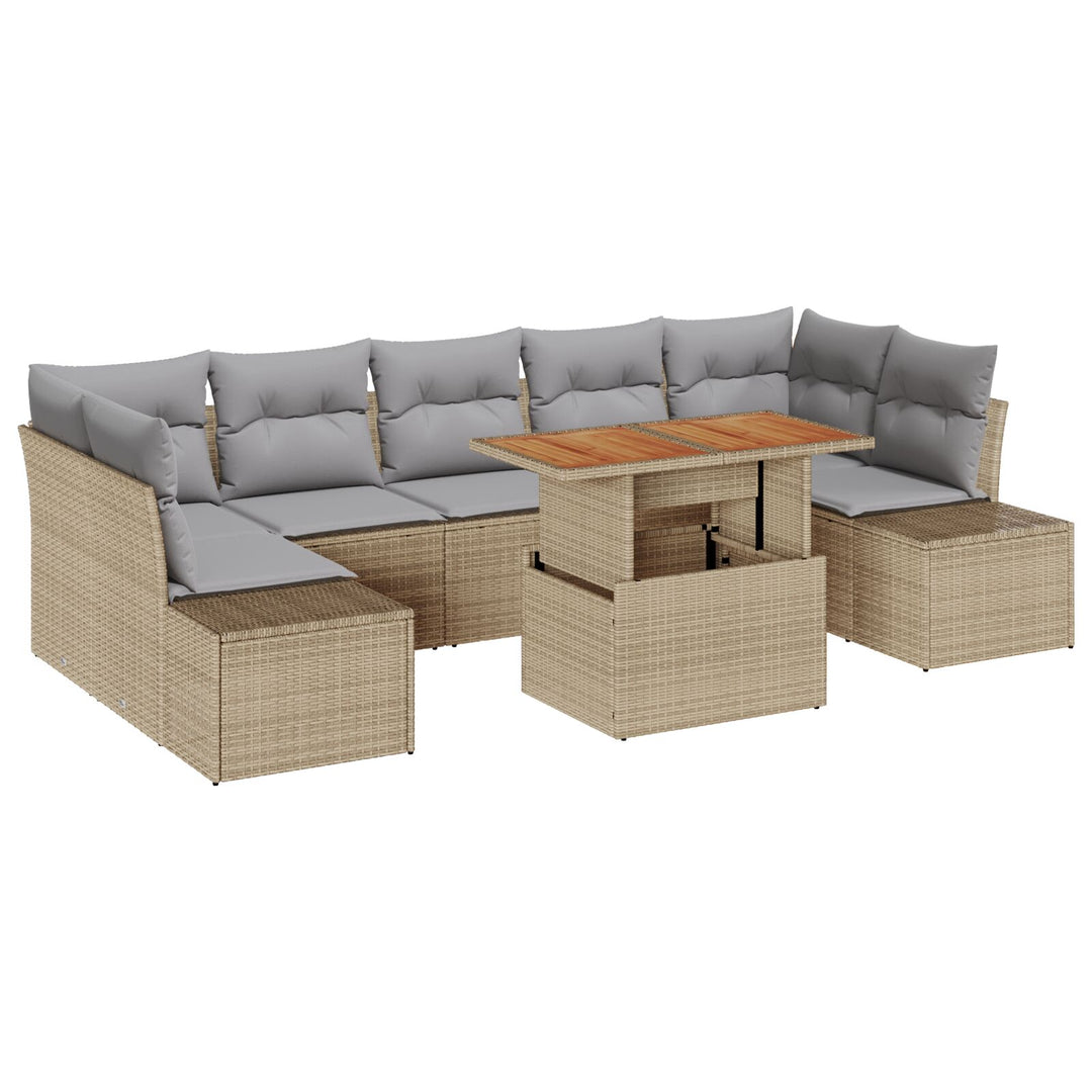 Have Sofa Set Sæt af 8 Naturlig beige, grå Poly rattan, hærdet glas