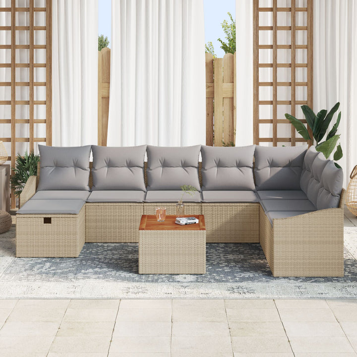 Have Sofa Sæt 9 Delt Lys Brun, Grå Rattan Have Sofa Sæt