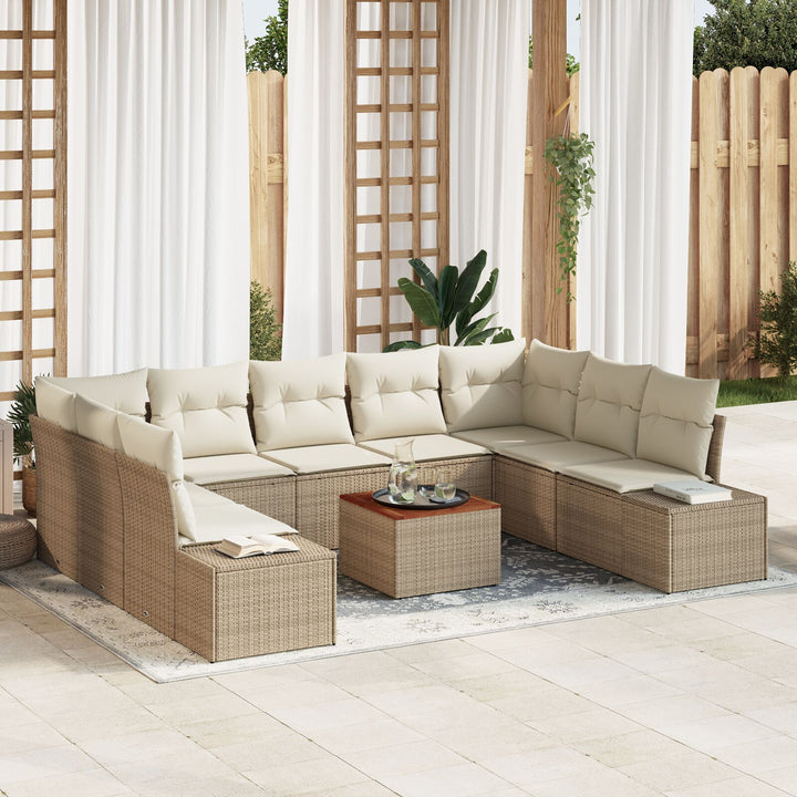 10 Stykker Havemøbel Sæt med Puder Beige Polyrattan Akacietræ