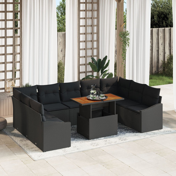 10-dele Have Sofa Sæt med Puder Sort Poly Rattan