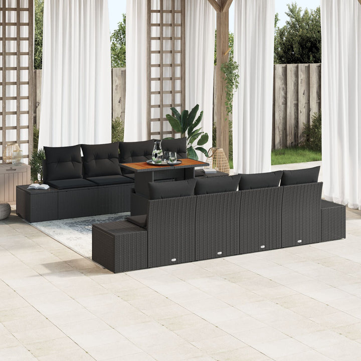Have Sofa Sæt Sæt af 7 Sort Rattan og Stofpuder Have Sofa