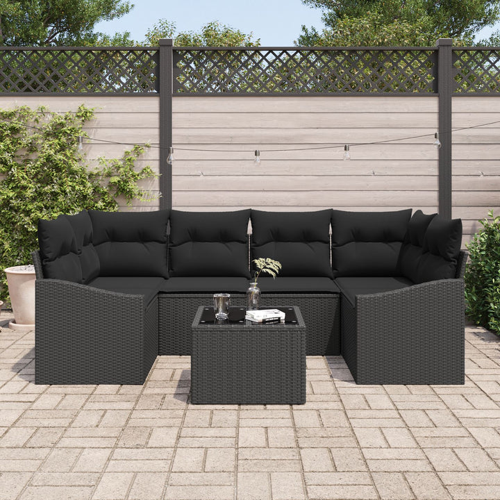 Have Sofa Sæt Sæt af 7 Sort Rattan og Polyester