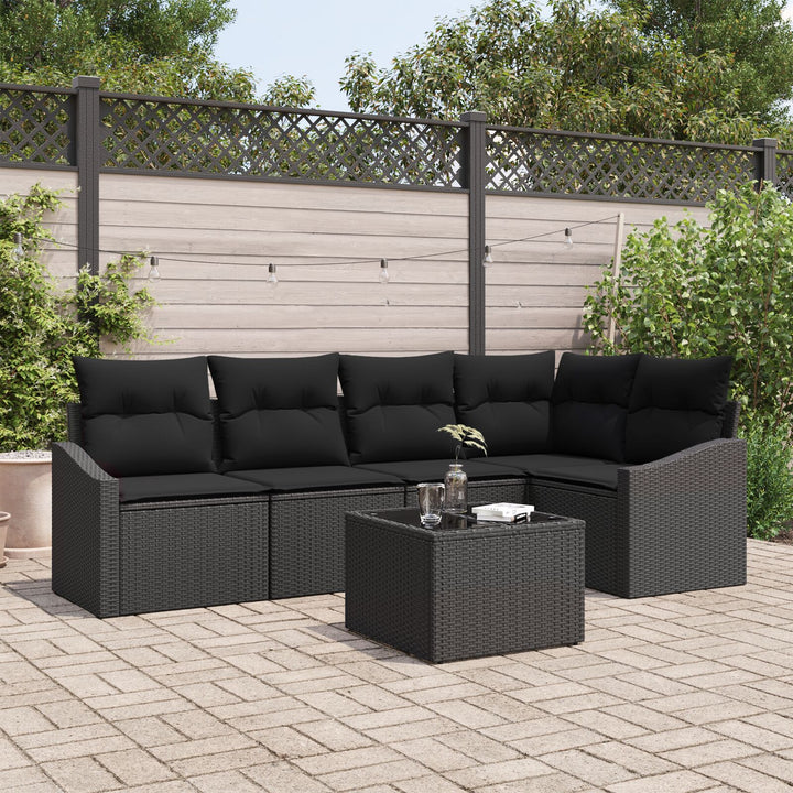 Have Sofa Sæt 6 Deler Sort Rattan, Polyester, Skum Udendørs Sofa