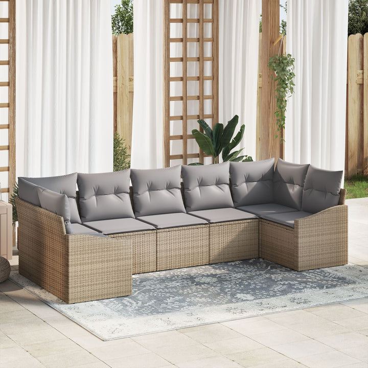Havesofa Sæt 7-personers Beige, Grå Rattan, Polyester
