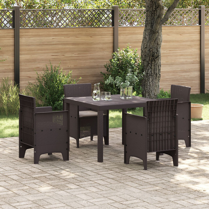 5 Stykke Have Spisesæt med Puder Brun Poly Rattan
