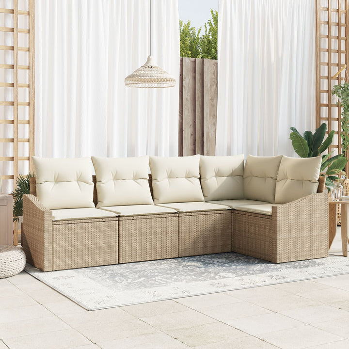 Havensofa Sæt 5 dele Beige, Creme Poly Rattan, Polyester, Stål