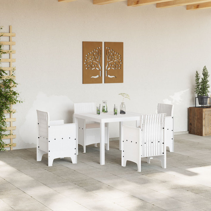 5 Deles Have Spisebord Sæt med Puder Hvid Poly Rattan