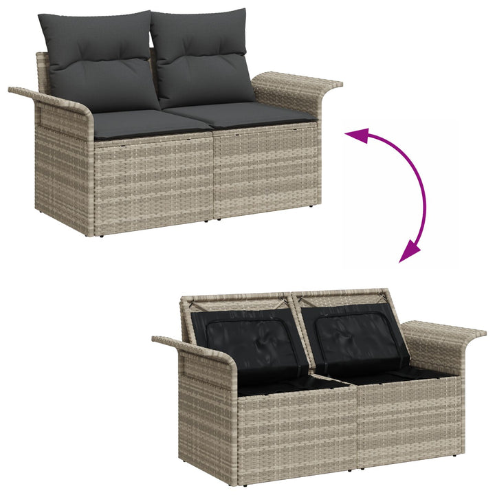 2-personers Have Sofa med opbevaring & puder Lysegrå Poly rattan