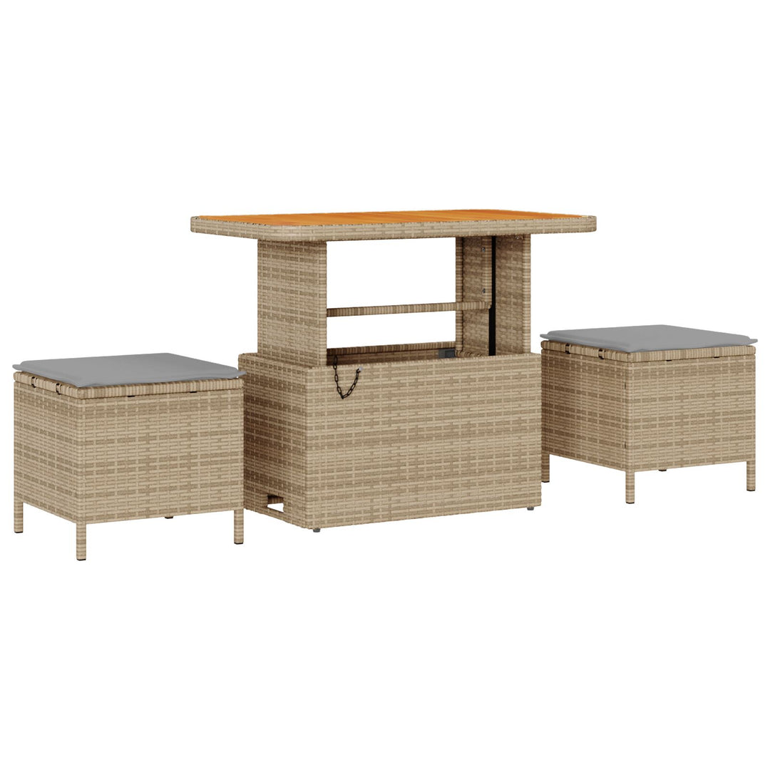 10 Stykker Have Sofa Sæt med Puder Beige Poly Rattan Akacia, vidaXL 3 Stykker Have Spise Sæt med Puder Beige Poly Rattan Akacia