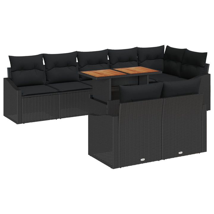 Have Sofa Sæt 9 Personer Sort og Brun Rattan og Træ Spise Sæt