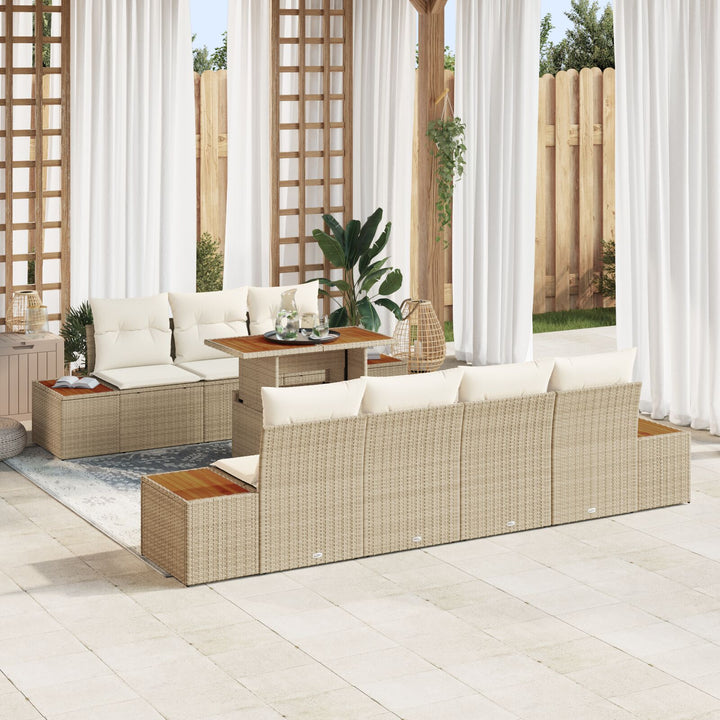 Havemøbel Sæt 8 Stykker Beige og Hvid Rattan, Polyester