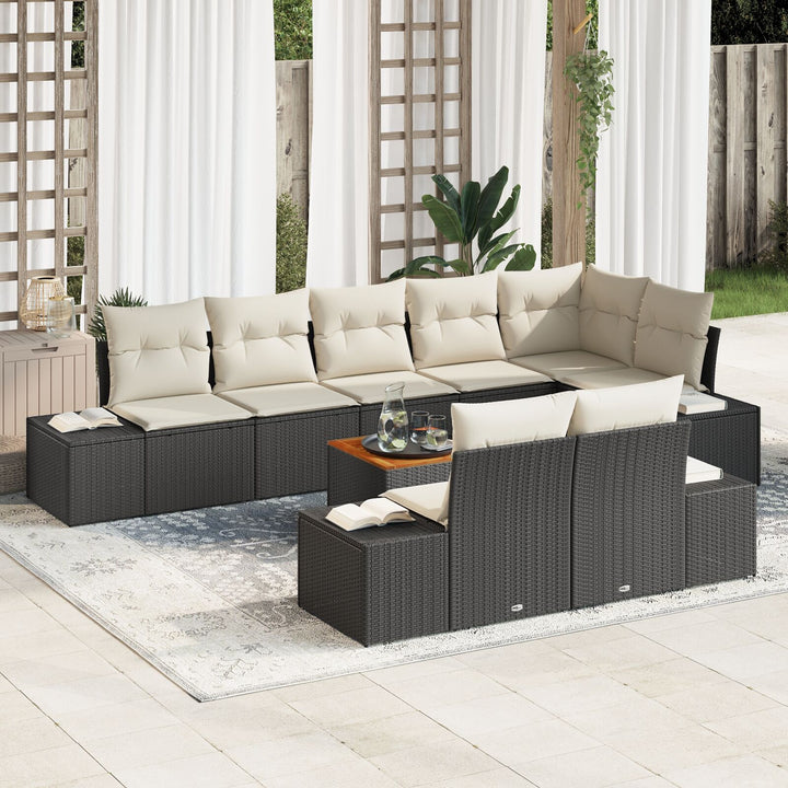 9-stykker havemøbel sofa sæt med puder Sort Polyrattan Akacia