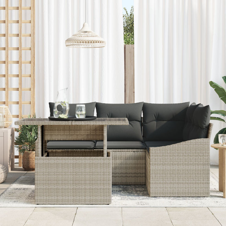 Havensofa Sæt 5 Stykker Beige Rattan, Polyester