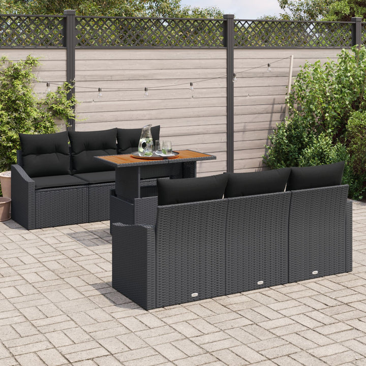 Havemøbel Sofa Sæt Sæt af 7 Sort Rattan Udendørs Sofa Sæt