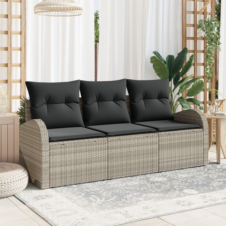 3 Delt Have Sofa Sæt med Puder Lys Grå Poly Rattan