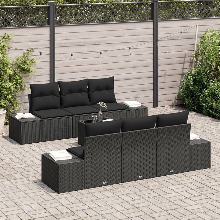 Have Sofa Sæt 7 Stykker Sort Rattan, Polyester Have Sofa Sæt