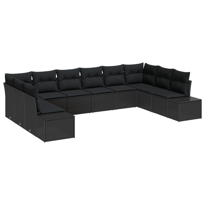 10-delt havesofa sæt med puder i sort poly rattan