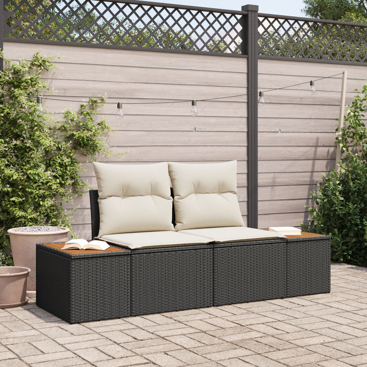 2-personers havnesofa med puder sort poly rattan