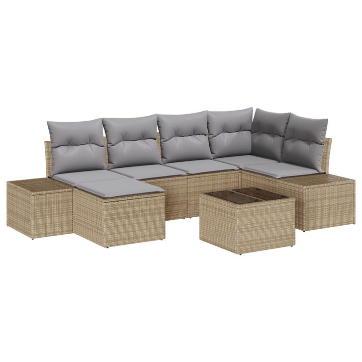 Have Sofa Sæt 7 Dele Beige og Grå Rattan, Polyester Hjørnesofa