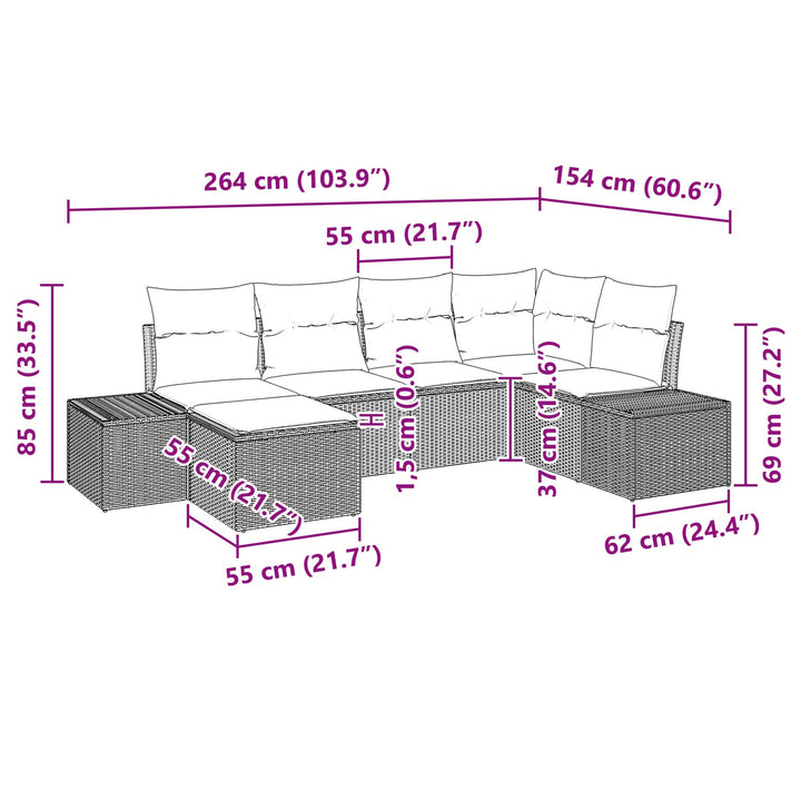 Have Sofa Sæt Sæt af 6 Sort Rattan, Polyester Have Hjørnesofa