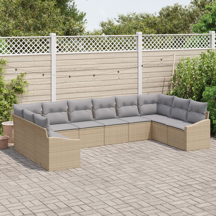 10 Deles Have Sofa Sæt med Puder Beige Poly Rattan