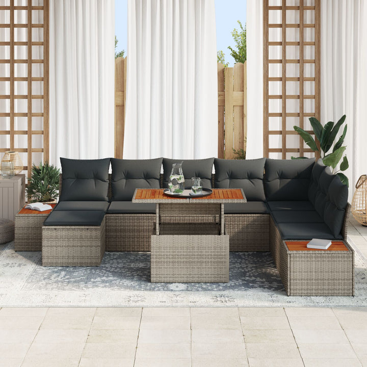 Have Sofa Sæt 9-delt Grå Rattan Havehjørnesofa Rektangulær