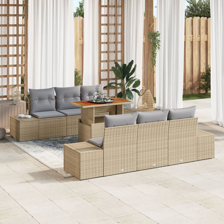 Have Sofa Sæt Sæt af 7 Beige Rattan Udendørs Bord Rektangulær