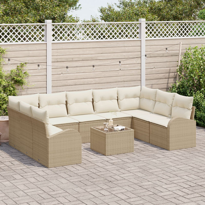 10 Delers Have Sofa Sæt med Hynder Brun Poly Rattan