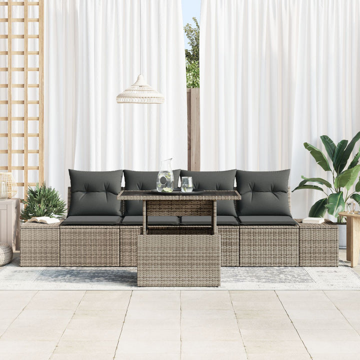 Have Sofa Sæt 5 Stykker Grå Rattan, Polyester Have Sofa Sæt