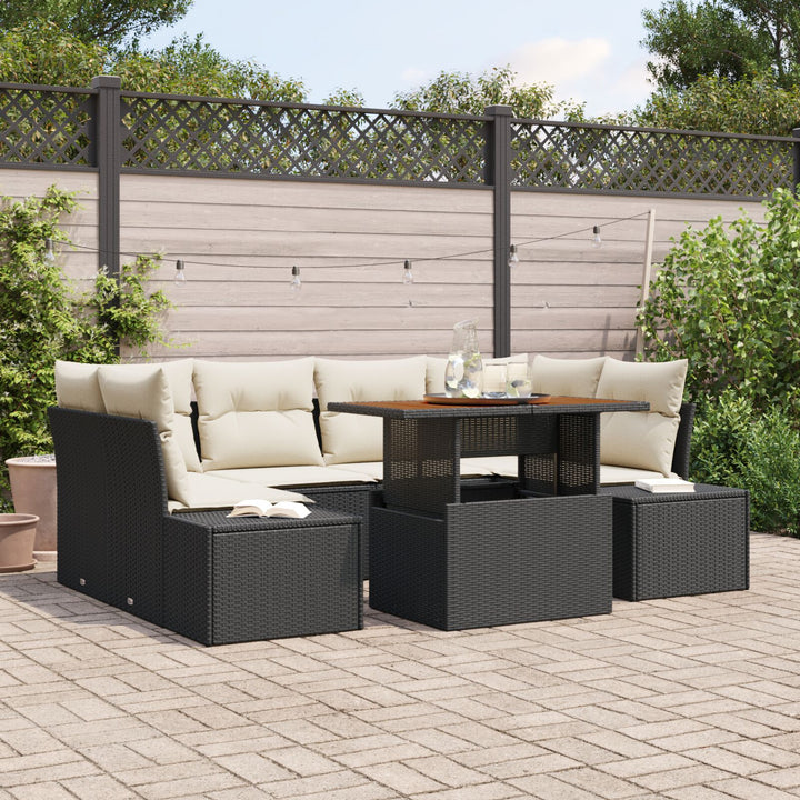 Havemøbel Sæt Sæt af 7 Beige og Sort Rattan, Stof