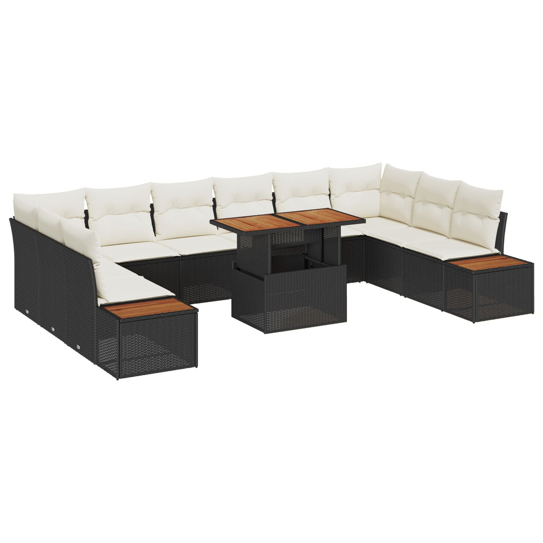 11-delt Have Spisegruppe med Puder Sort Poly Rattan Akacie