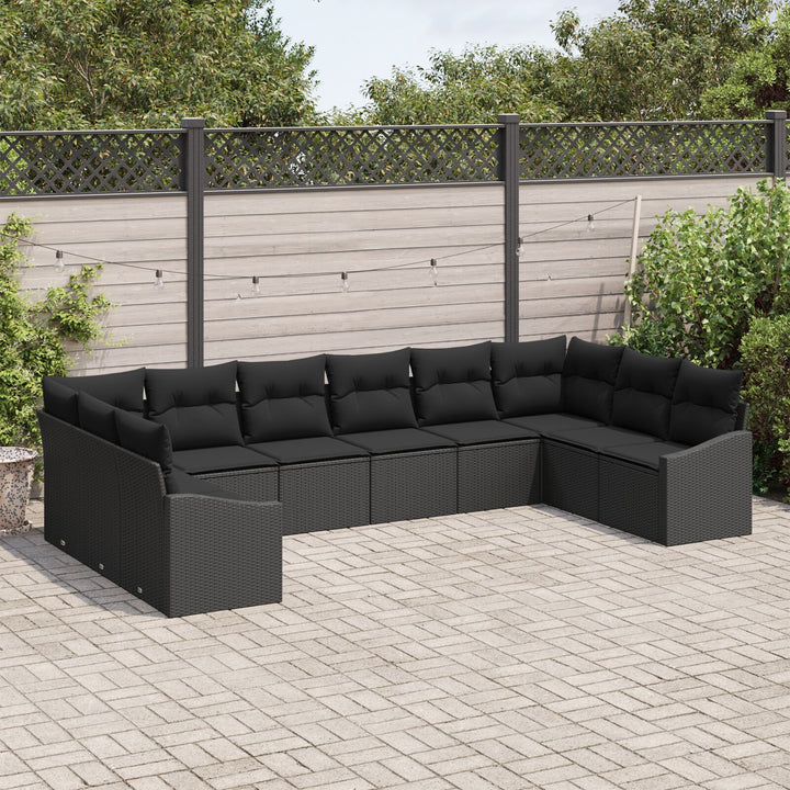 10 Stykker Have Sofa Sæt med Puder Sort Poly Rattan