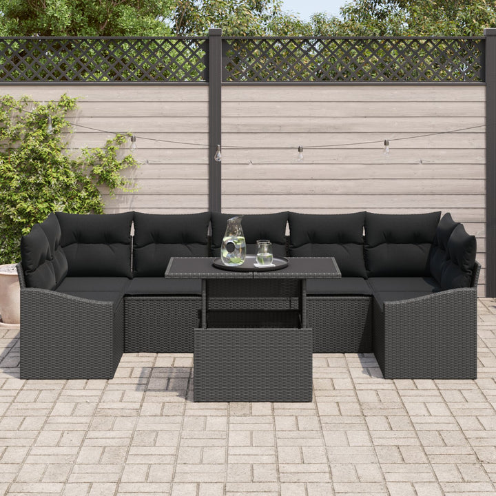 Have Sofa Sæt Sæt af 8 Sort Rattan og Polyester Udendørs Bord