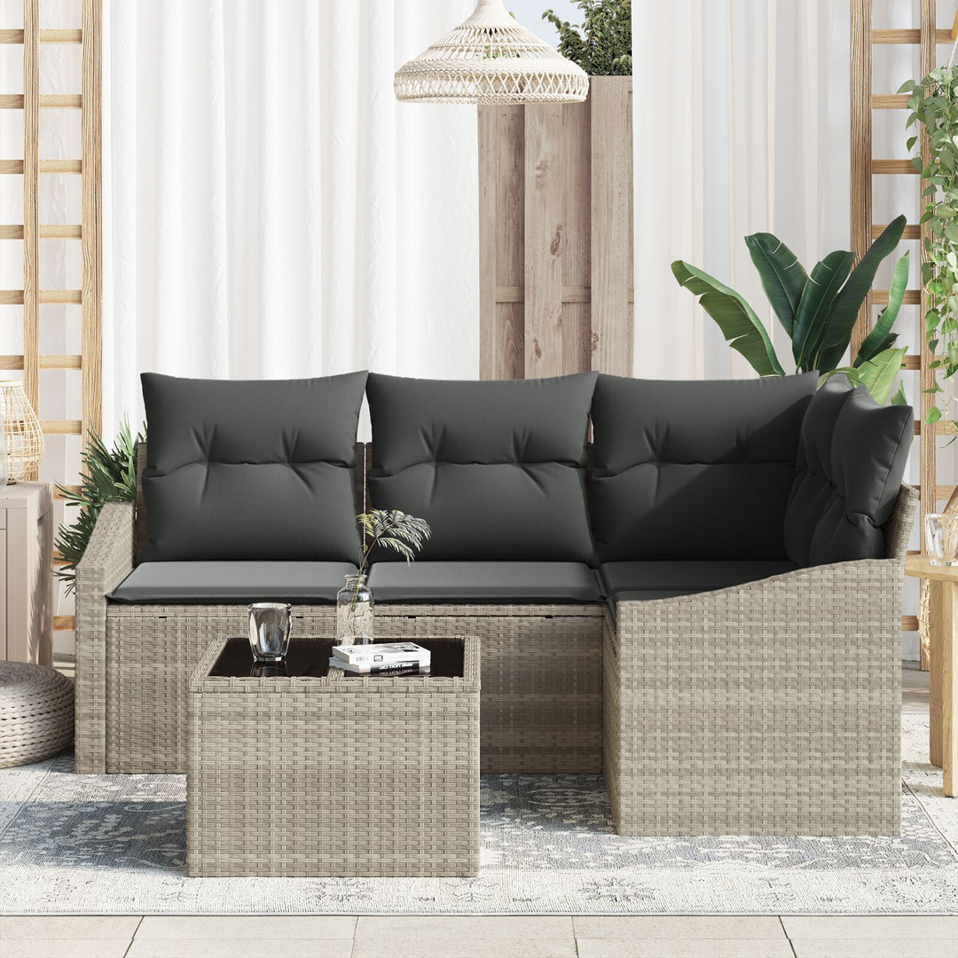 Havesofa Sæt 5 Stykker Beige, Mørkegrå Rattan, Polyester
