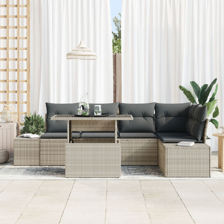 Have Sofa Sæt 6 dele Beige, Grå Rattan, Polyester, Stål