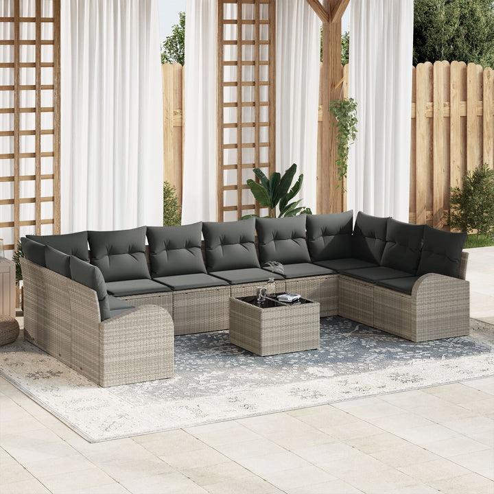 11 Stykke Have Sofa Sæt med Puder Grå Poly Rattan