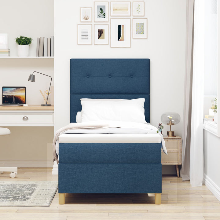 Sengestel med Madras Blå Stof 90 x 200 cm Blå Seng Rektangulær