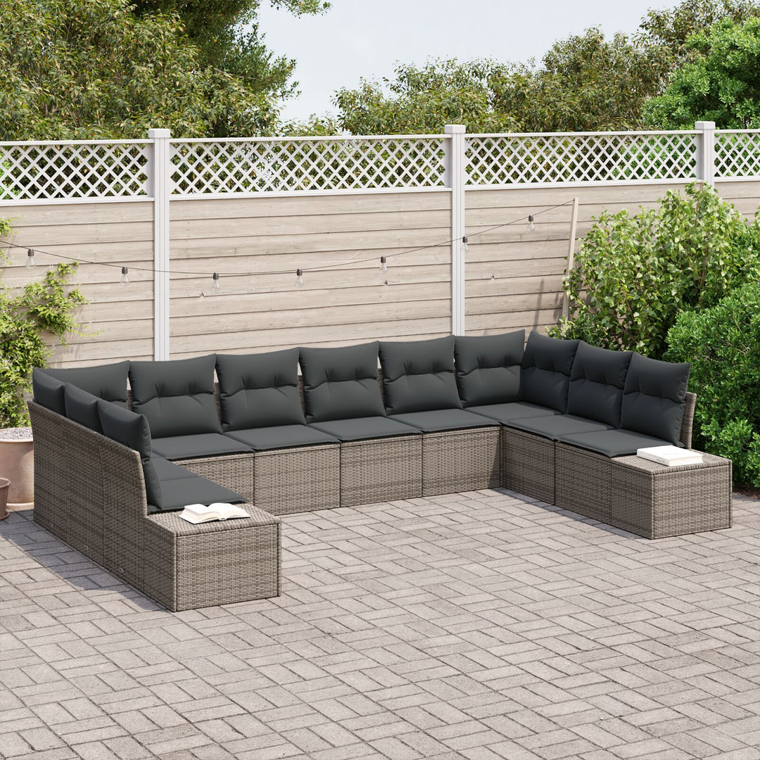 10 dele have sofa sæt med puder grå poly rattan