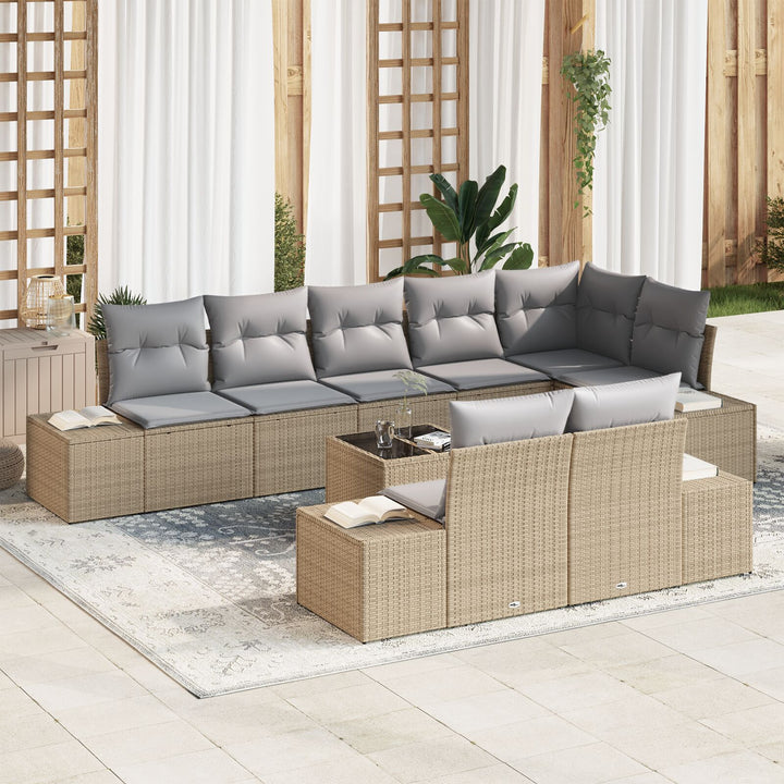 9-delt Havesofagruppe med Puder Sort Polyrattan