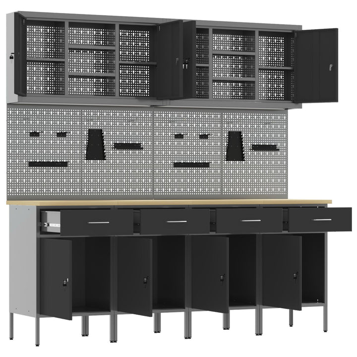 10 Styk Arbejds Skab og Pegboard Sæt Sort MDF og Metal