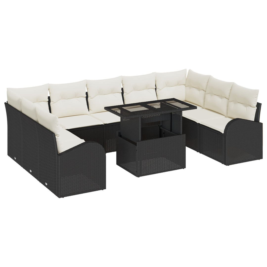 10-delt havesofa sæt med puder sort poly rattan