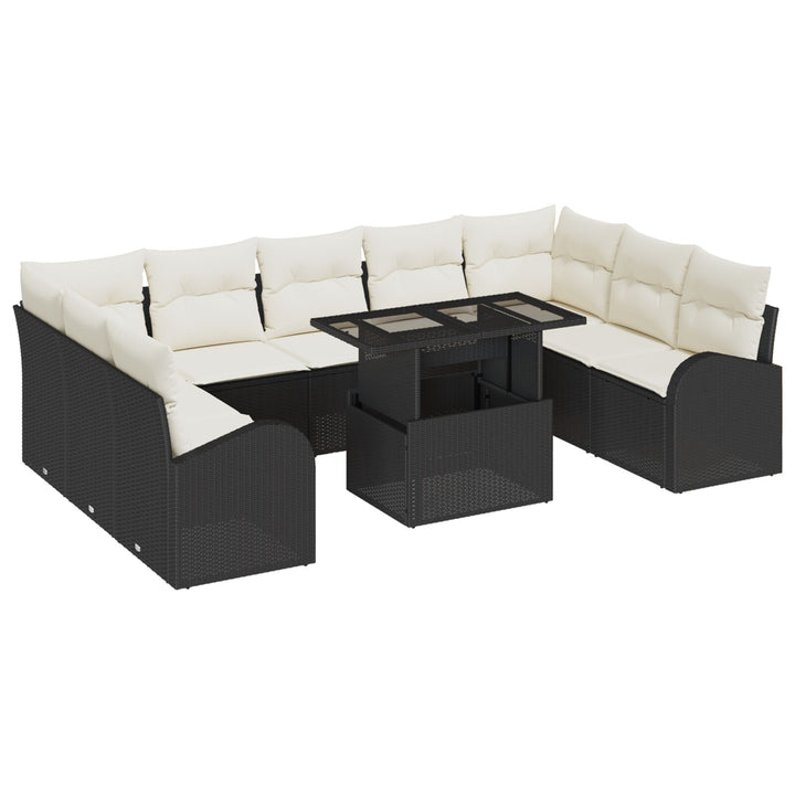 10-delt havesofa sæt med puder sort poly rattan