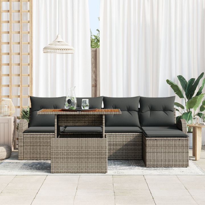 Have Sofa Sæt 6 Delt Grå Rattan Udendørs Spisestue Rektangulær