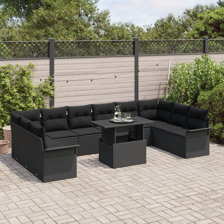 11 Stykke Have Sofa Sæt med Puder Sort Poly Rattan