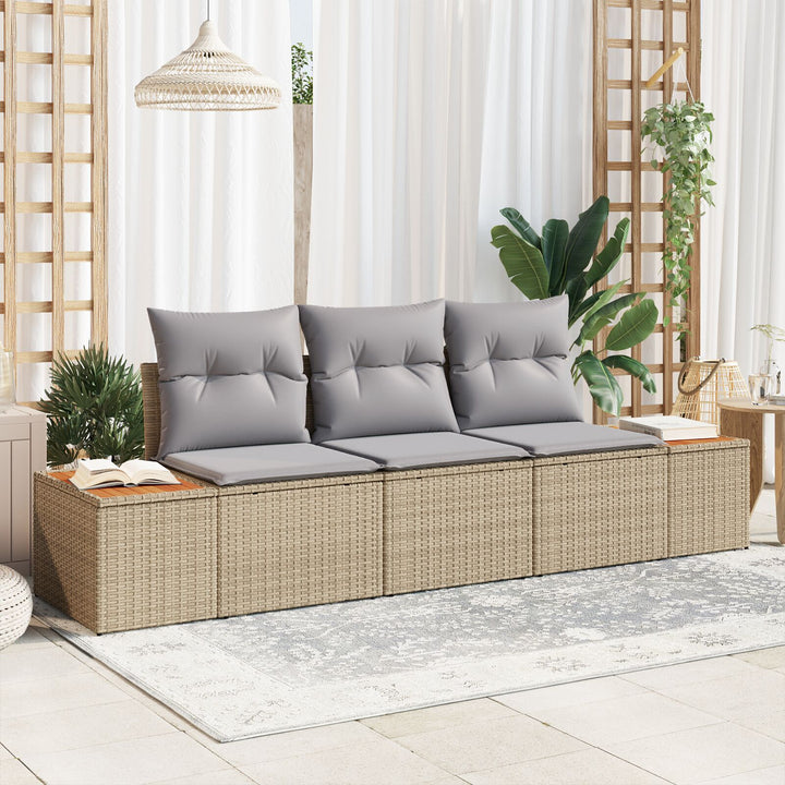 3 Deles Have Sofa Set med Hynder Beige Poly Rattan Akacie