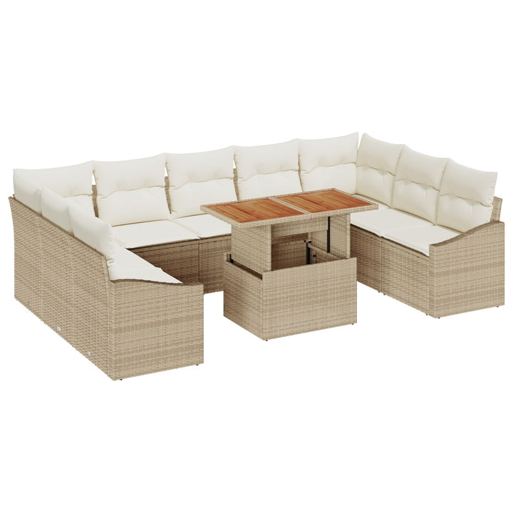 10 Dels Have Spisesæt med Puder Beige Poly Rattan Akacie