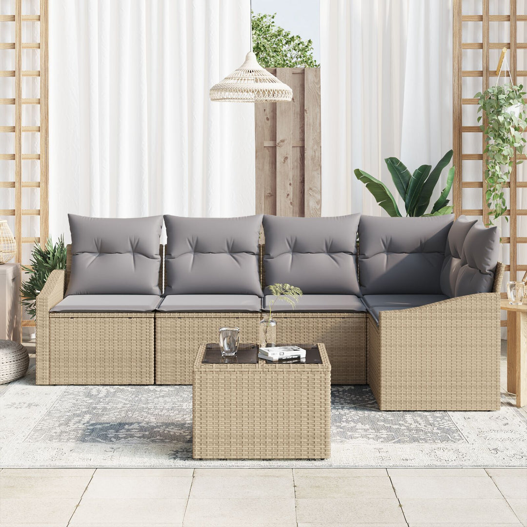 Havemøbel Sæt Sæt af 6 Beige og Grå Rattan Udendørs modulsofa