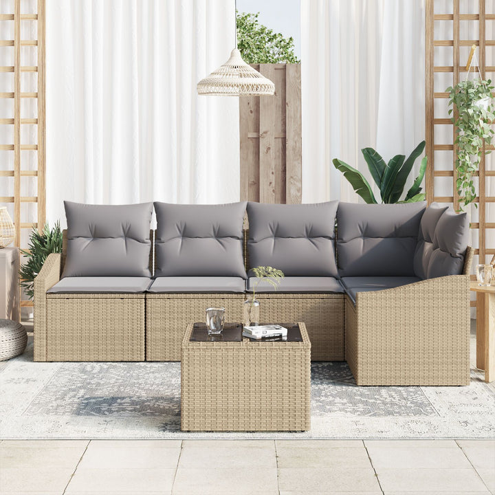Havemøbel Sæt Sæt af 6 Beige og Grå Rattan Udendørs modulsofa