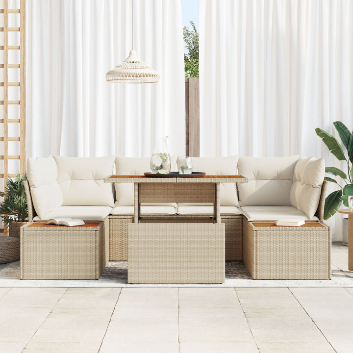 Havemøbel Sæt 6 Personer Beige Rattan, Polyester