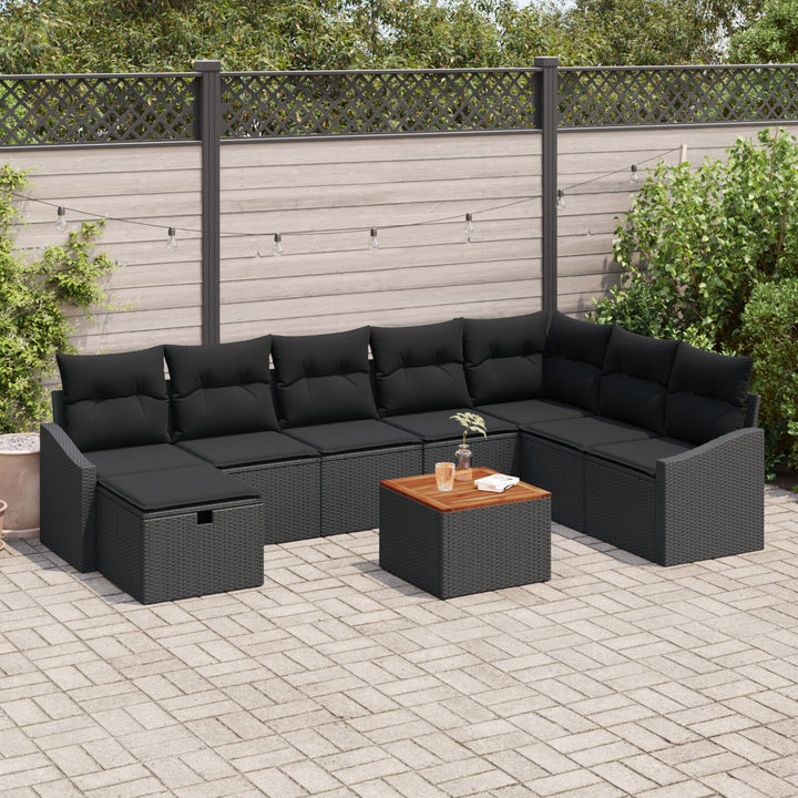 Havensofa Sæt Sæt af 9 Mørkegrå Rattan Hjørnesofa Rektangulær